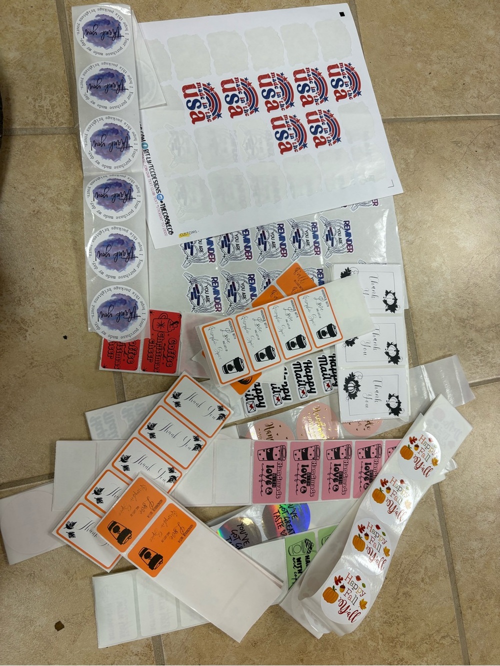 Assorted Small Business Sticker Sheet Lot - USA, Thank You, Holiday Designs